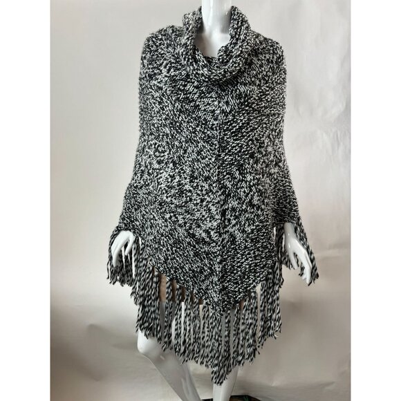 Ann Taylor Loft Acrylic Knit Cowl Neck Poncho With Fringe Made in Italy - Picture 10 of 16